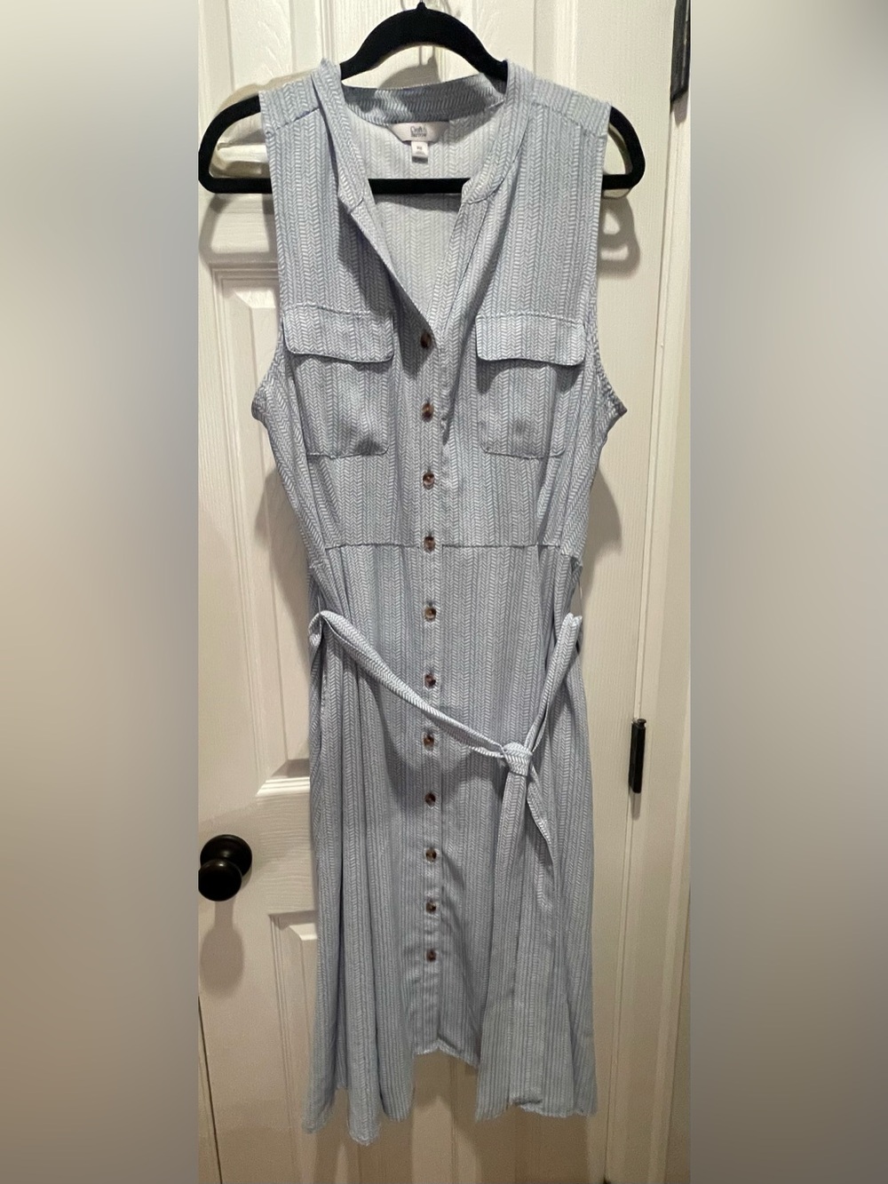 croft & barrow Light Blue Sleeveless Button-Front Midi Dress with Tie